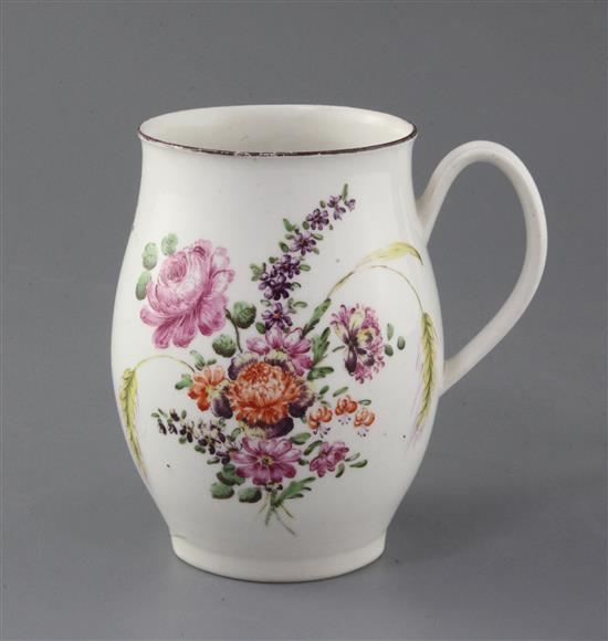 A large Derby ovoid mug, c.1760, h. 15cm, crack to base
